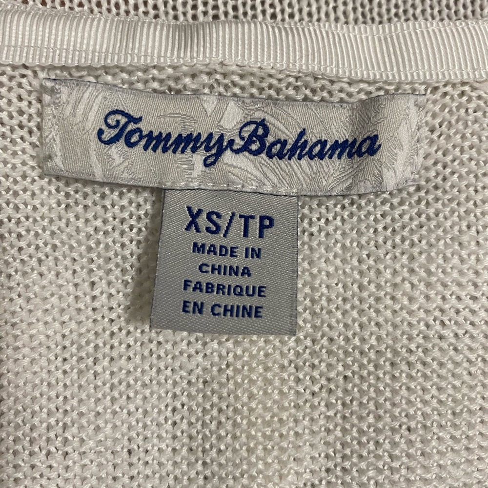 Tommy Bahama White Lea Knit 100% Linen Cardigan Hoodie Pockets Beachy Nautical - Picture 7 of 10